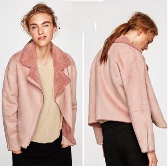 Zara blush pink faux suede moto jacket - Picture 2 of 3